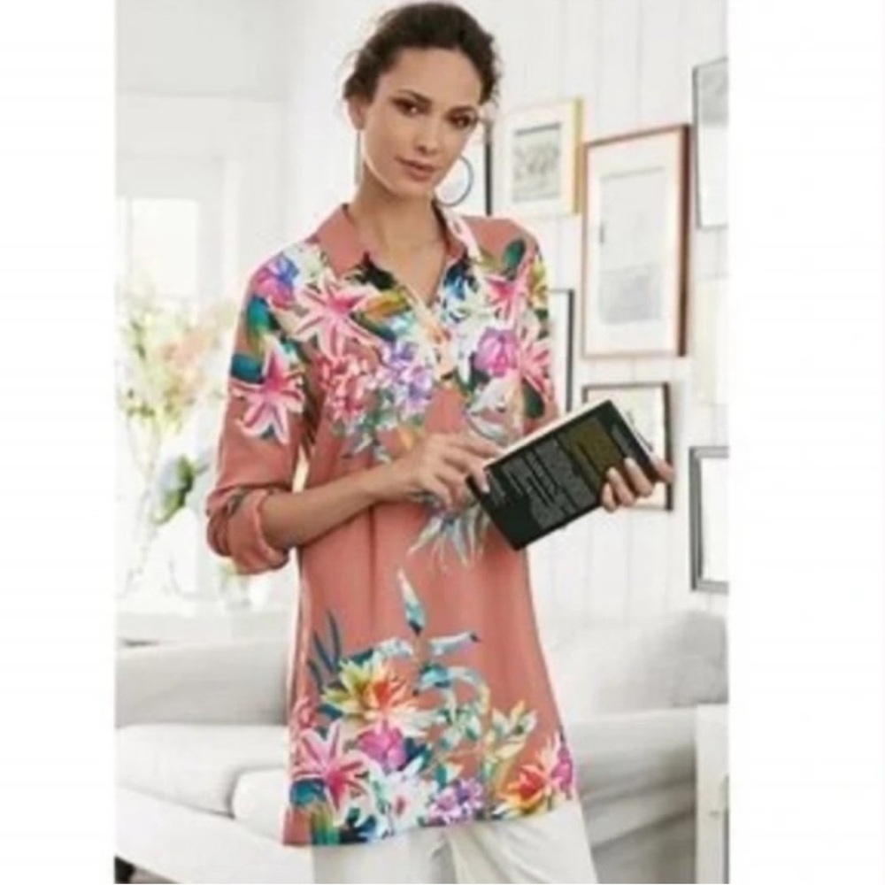 Soft Surroundings Women's M Florentine Garden Floral Popover Tunic Multicolor
